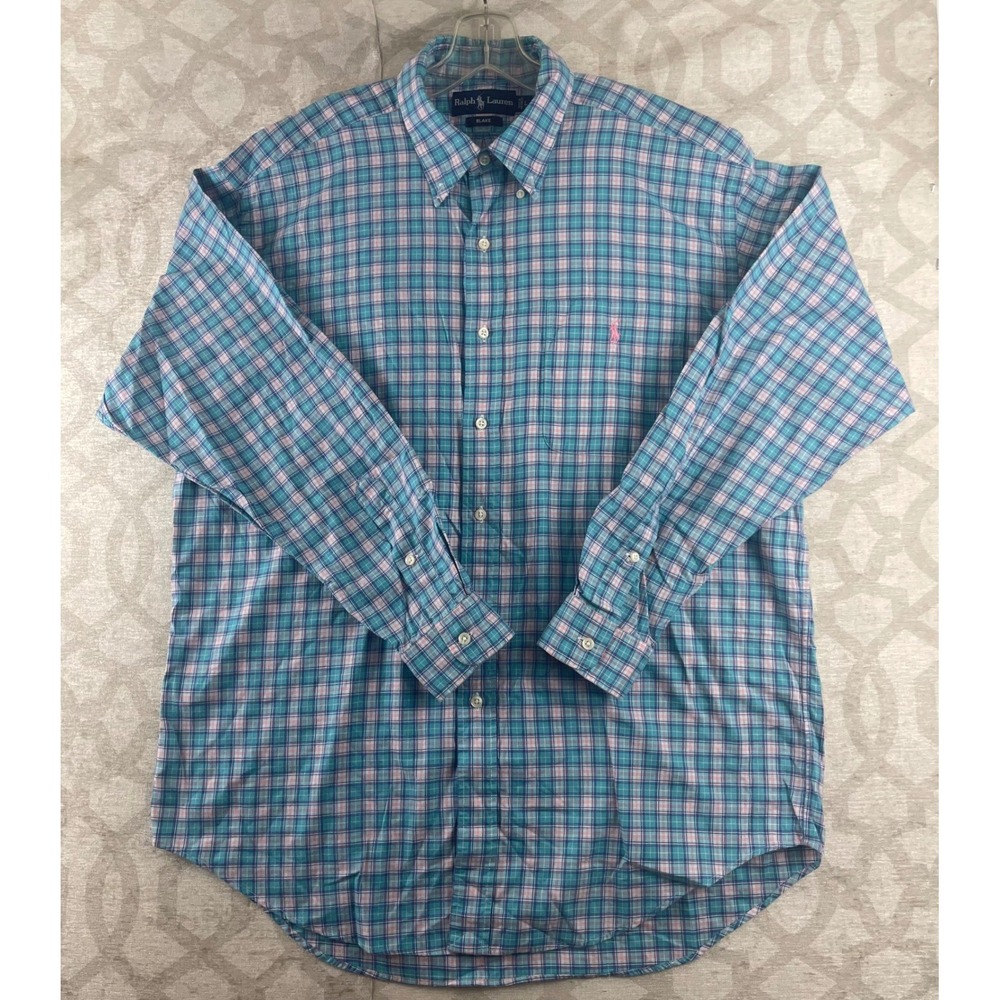 Ralph Lauren Blake Mens Large Teal Pink Plaid Button Down Shirt Long Sleeve